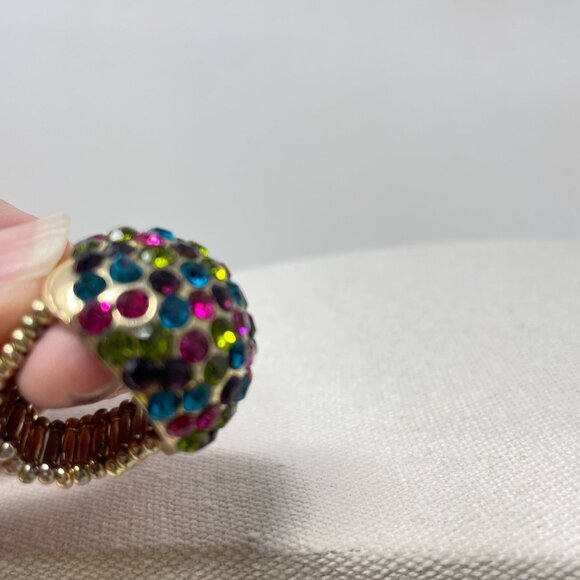 Rainbow‎ Multicolor Disco Ball Cocktail Ring Stretch Band Gold-Tone - Picture 7 of 10